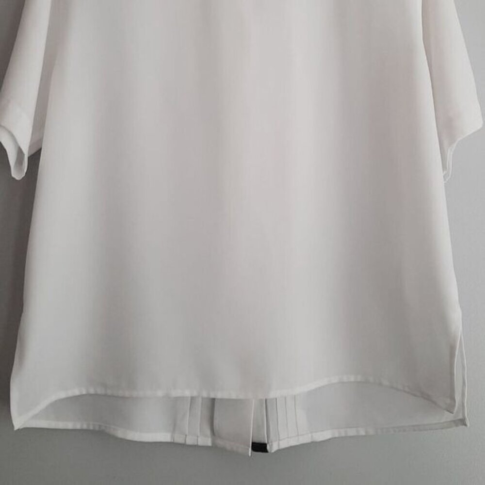 Vintage ANTONELLA Semi-Sheer Short Sleeve Button Down Blouse White Sz 12 P Flaw - Picture 11 of 15